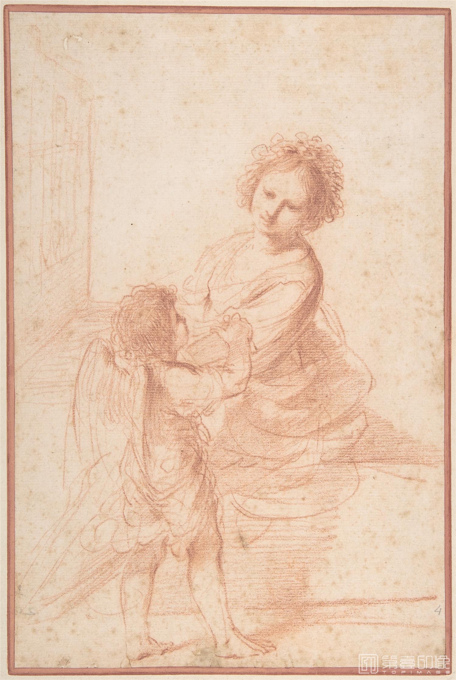 素描-美国纽约大都会美术馆素描藏画-‬GuercinoSaint Cecilia Playing the Organ-1038